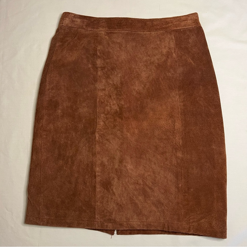 brown suede skirt 100% leather Global Identity 21"‎ size junior's 5/6